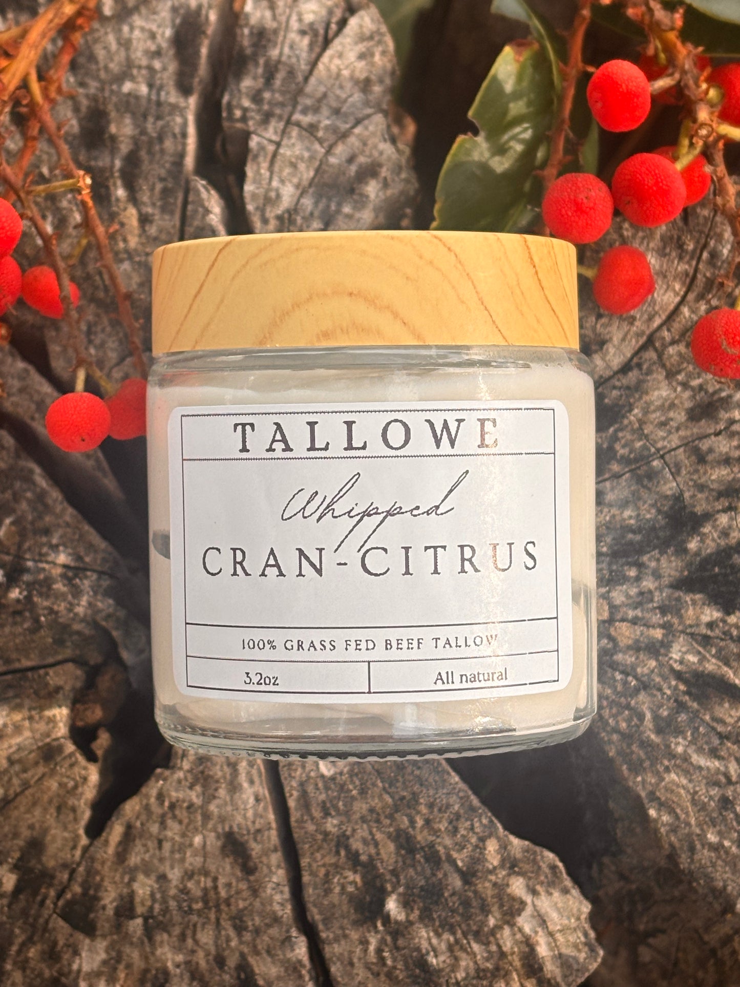 100% Grass fed/finished beef Tallow with Cran-Citrus Whipped